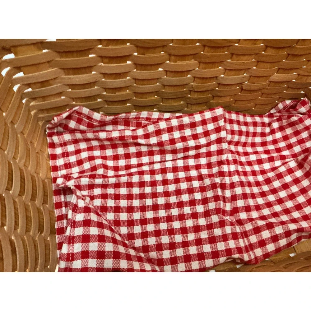 Vintage Picnic Basket Woven Wood‎ Gingham Lining Turn Lock Large Tan